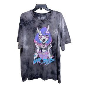 Hot Topic Fake Nerd T shirt Mens XL Large Ur Ded Anime Girl Tie Dye Gray‎ Wash